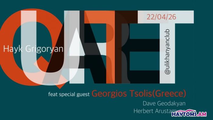 Hayk Grigoryan Quartet feat special guest Georgios Tsolis (Greece)